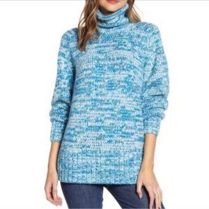 NWT Lou & Grey Blue Findley Space Dye Turtleneck Sweater Oversized Chunky Cozy